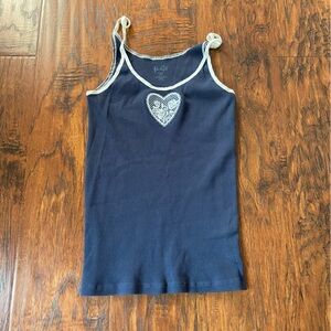 Brandy Melville navy blue white embroidered floral tank top.